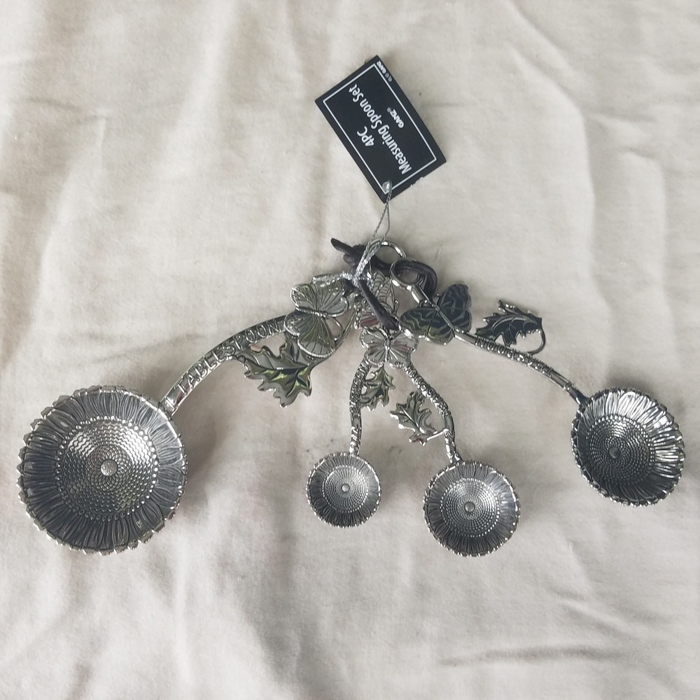 Ganz Measuring Spoon Set Silver NEW Sunflower Butterfly 4pc ER21859 garden